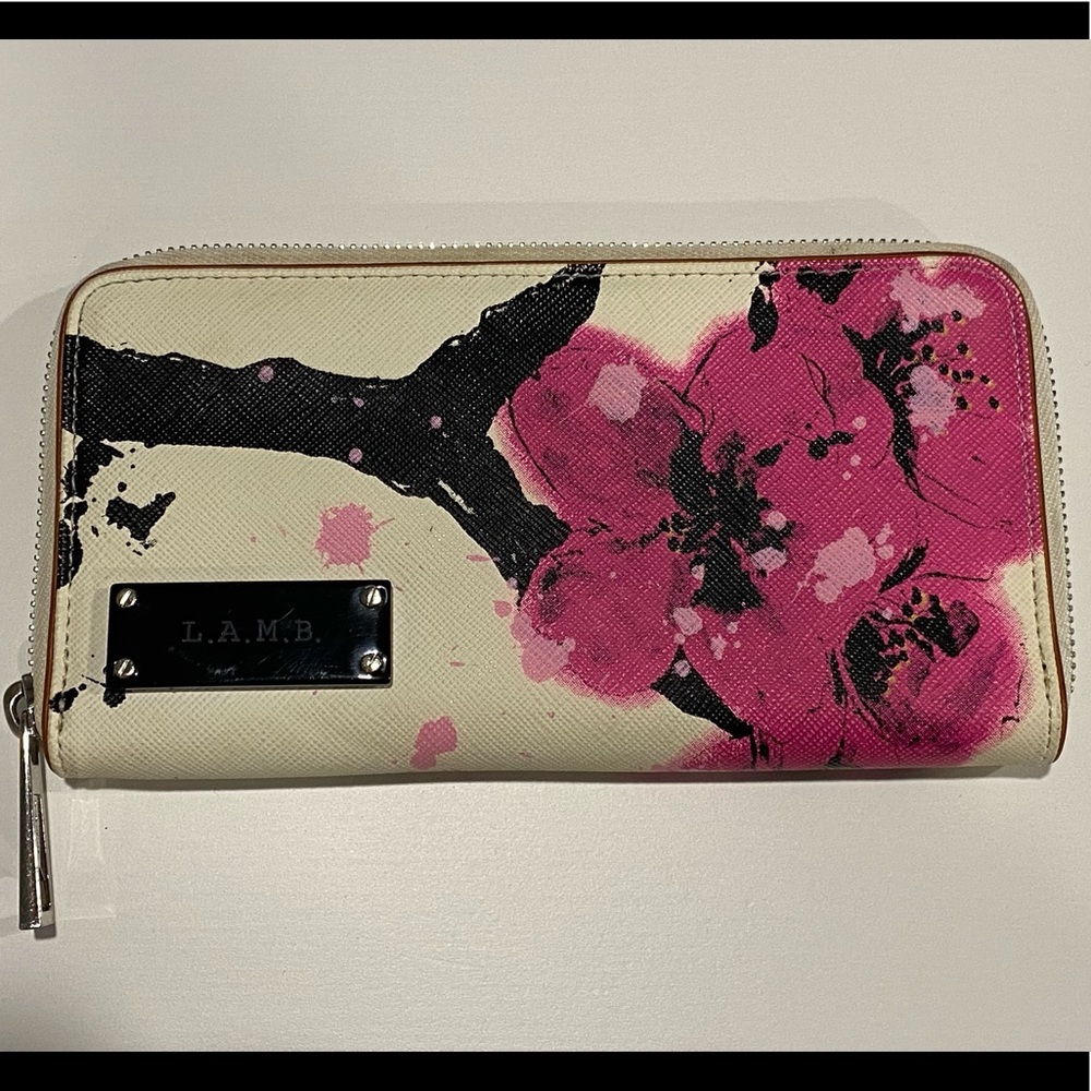 L.A.M.B. White & Pink Signature Cherry Blossom Zip Wallet